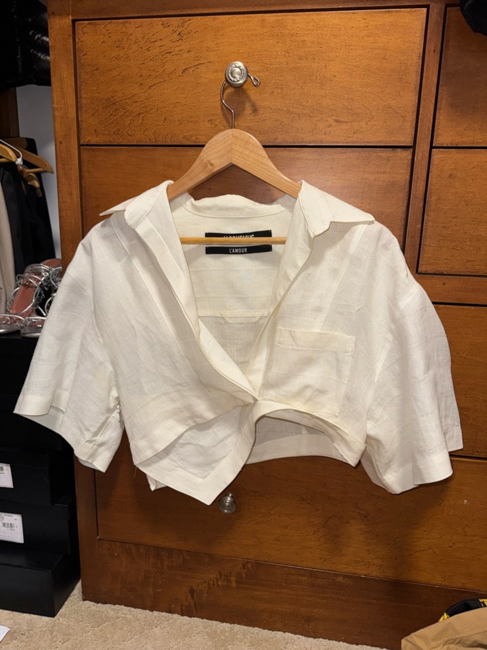Jacquemus Cream Cropped Collared Button-Front Top